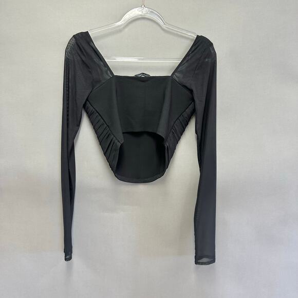 Abercrombie & Fitch black ruched mesh corset style long sleeve top size medium - Picture 15 of 16